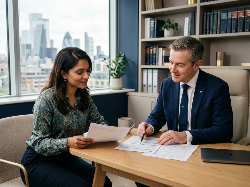Khazan Lawyers & Co consultation — advisors reviewing documents together in a modern office